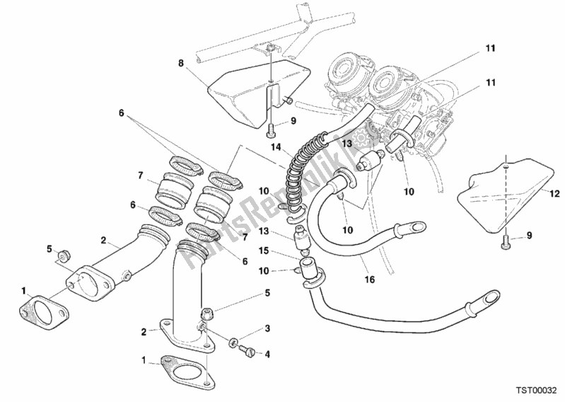 All parts for the Intake Manifold of the Ducati Monster 400 2001