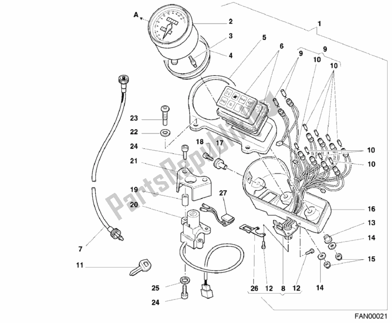 Alle onderdelen voor de Meter My00 van de Ducati Monster 400 2001