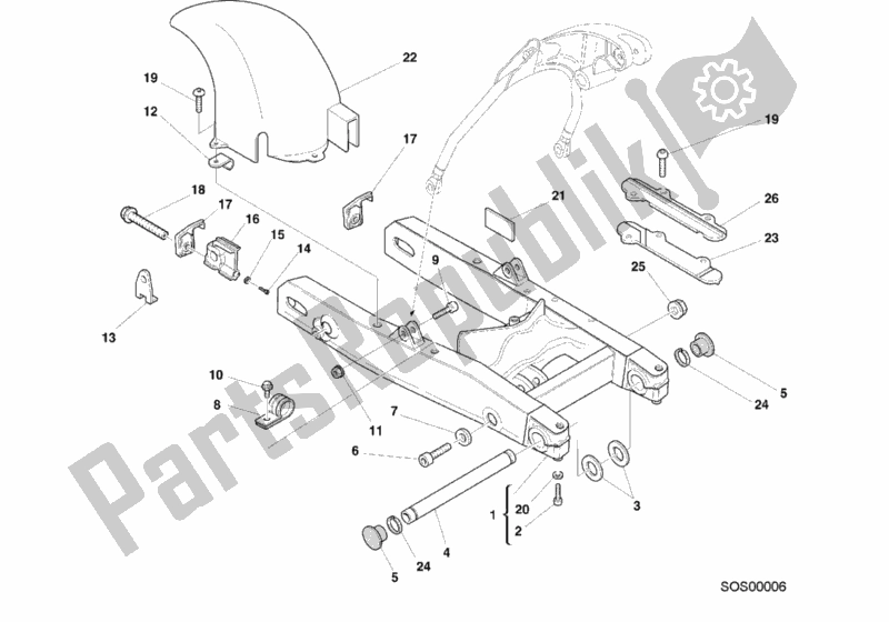 Alle onderdelen voor de Zwenkarm van de Ducati Monster 400 2001