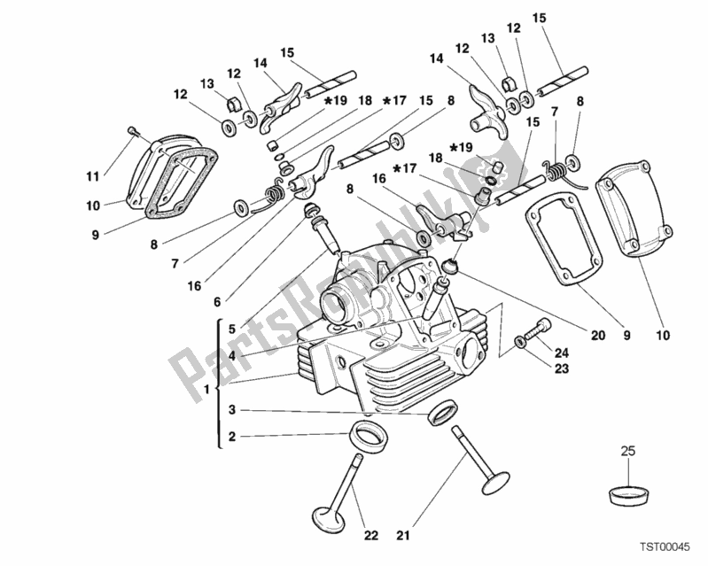 All parts for the Vertical Cylinder Head of the Ducati Monster 400 2001