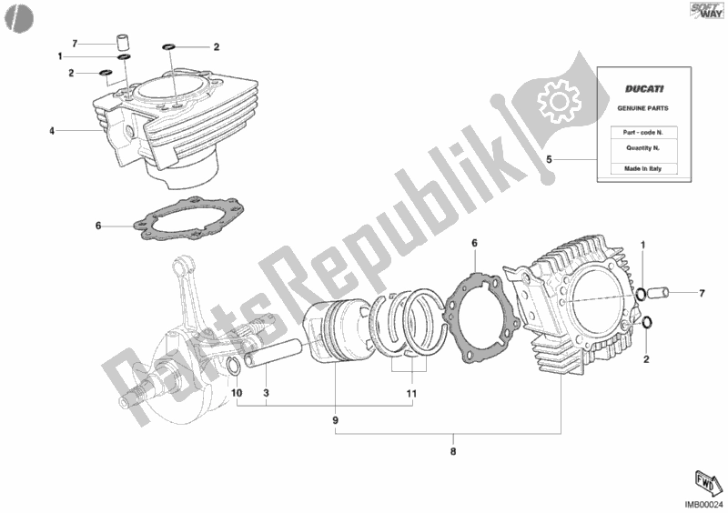 Tutte le parti per il Cilindro - Pistone del Ducati Monster 400 2002