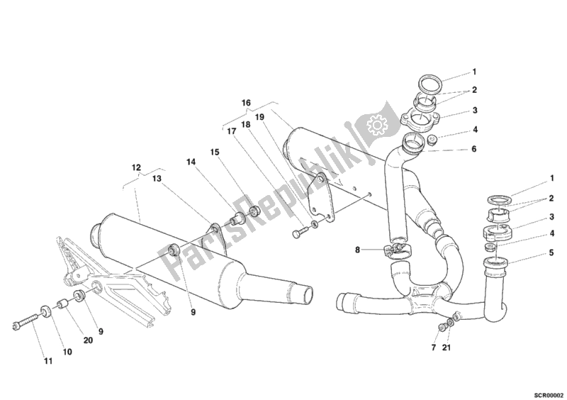 All parts for the Exhaust System of the Ducati Monster 400 2002