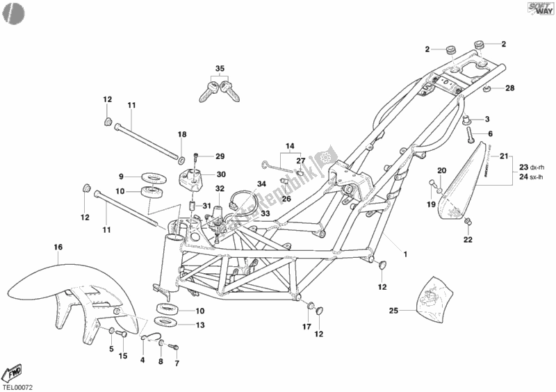 Tutte le parti per il Telaio del Ducati Monster 400 2002