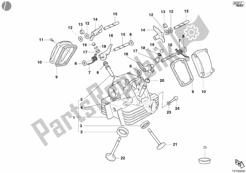All parts for the Vertical Cylinder Head of the Ducati Monster 400 2002