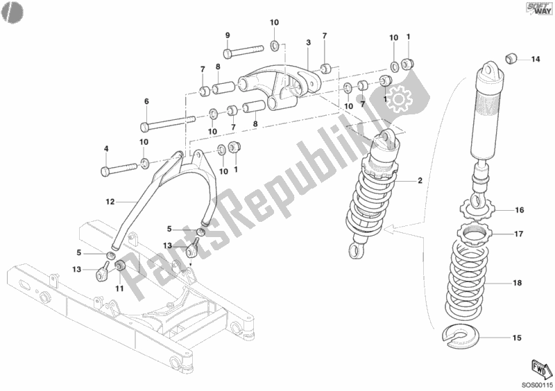 Tutte le parti per il Ammortizzatore Posteriore del Ducati Monster 400 2003