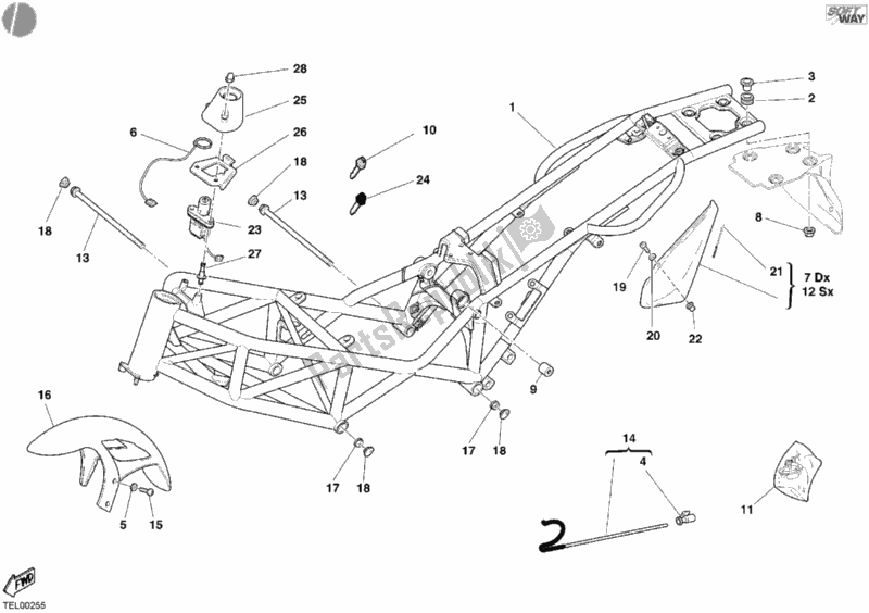 Tutte le parti per il Telaio del Ducati Monster 400 2004