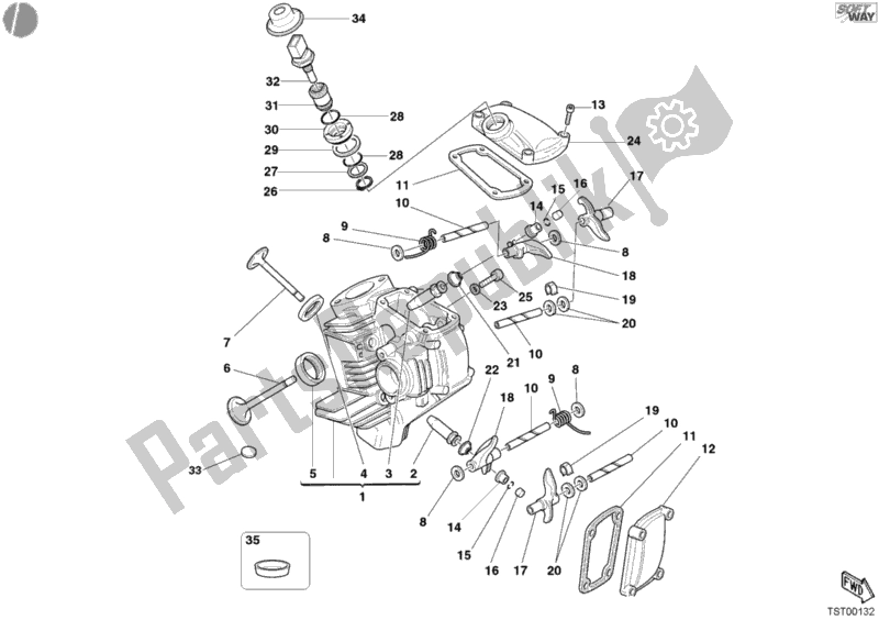 Alle onderdelen voor de Horizontale Cilinderkop van de Ducati Monster 400 2004