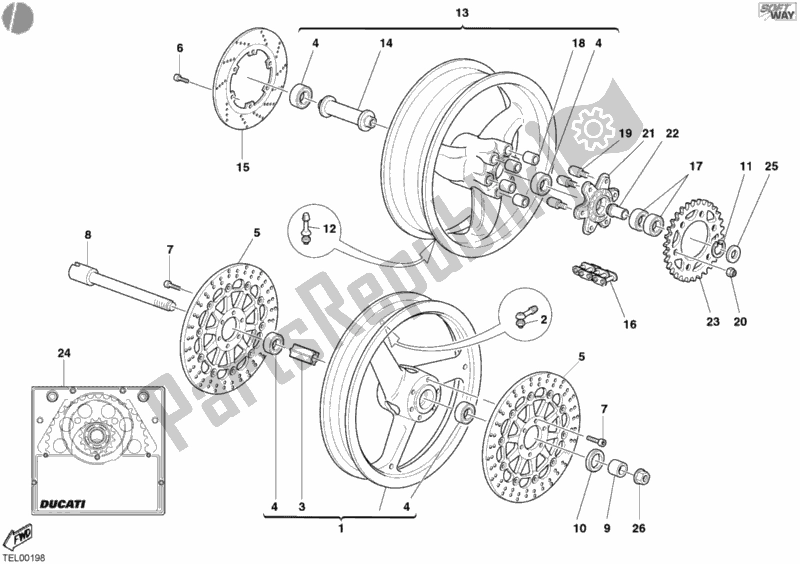 Tutte le parti per il Ruote del Ducati Monster 400 2004