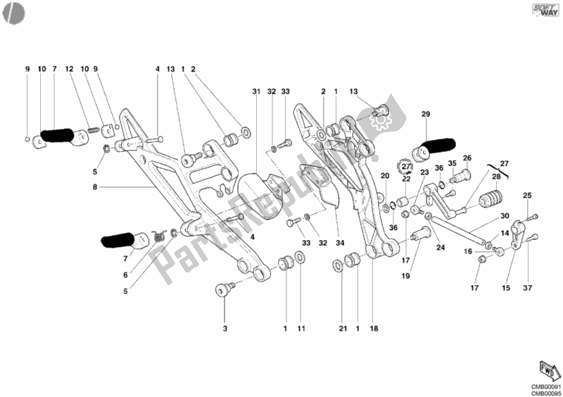 Tutte le parti per il Poggiapiedi del Ducati Monster 400 2005