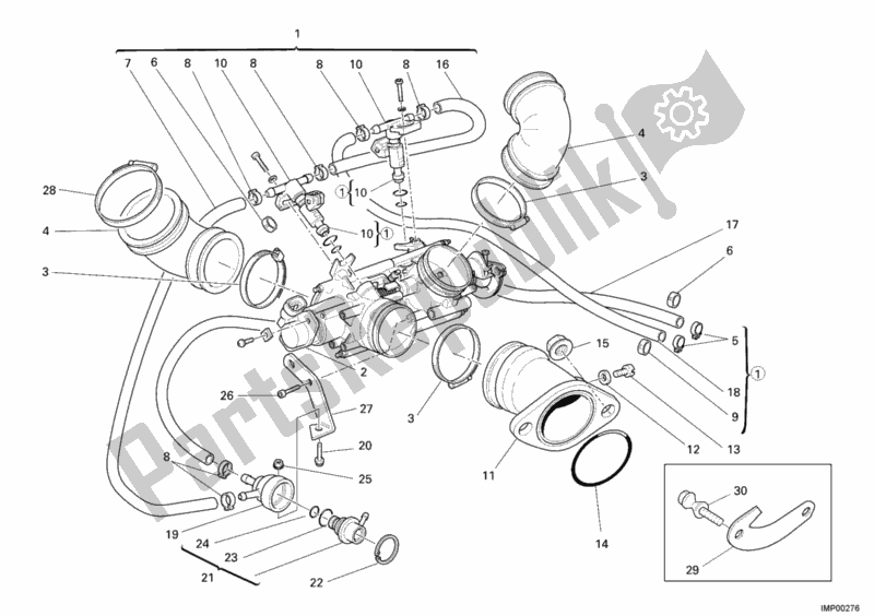 Alle onderdelen voor de Gasklephuis van de Ducati Monster 400 2005