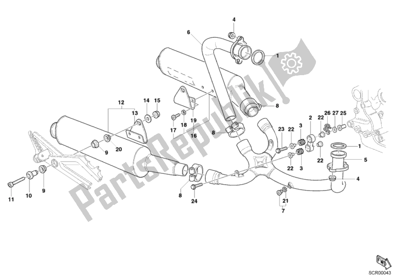 Alle onderdelen voor de Uitlaatsysteem van de Ducati Monster 400 2006