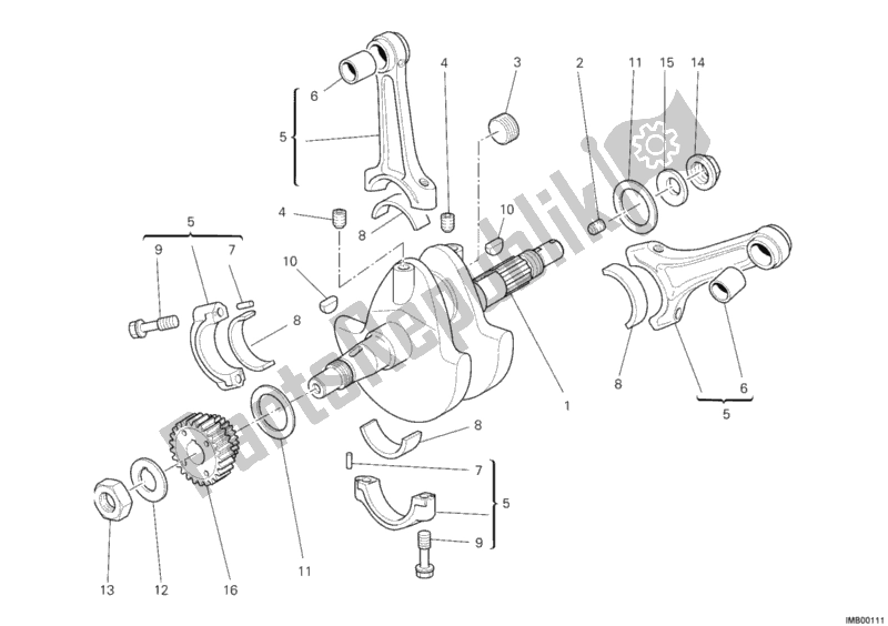 All parts for the Crankshaft of the Ducati Monster 400 2008