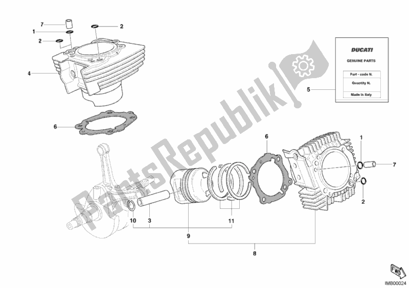 All parts for the Cylinder - Piston of the Ducati Monster 400 2008