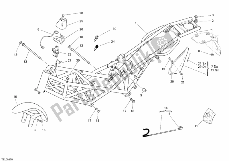 Alle onderdelen voor de Kader van de Ducati Monster 400 2008