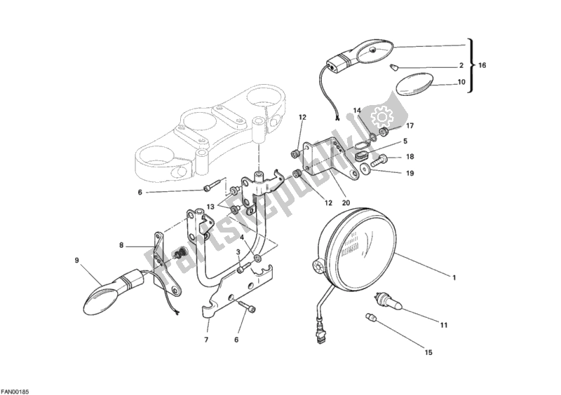 Alle onderdelen voor de Koplamp van de Ducati Monster 400 2008