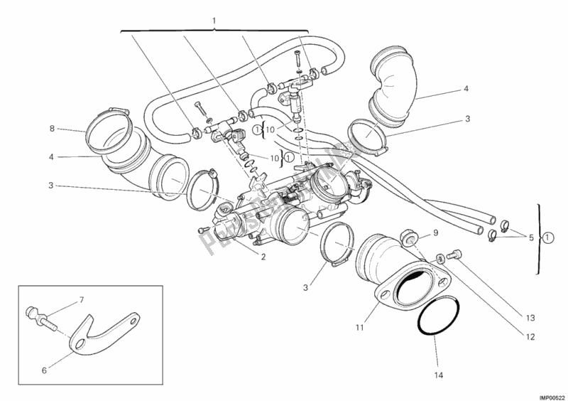 Alle onderdelen voor de Gasklephuis van de Ducati Monster 400 2008