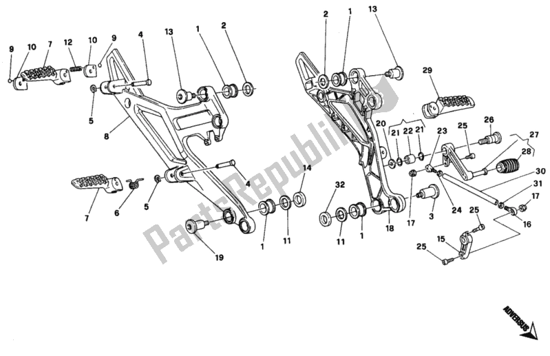 Todas las partes para Reposapiés de Ducati Monster 600 1993