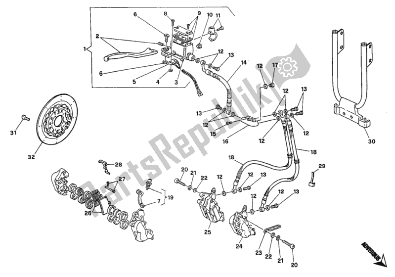 Tutte le parti per il Impianto Frenante Anteriore Doppio Disco del Ducati Monster 600 1995