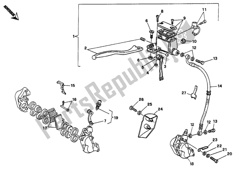 Tutte le parti per il Impianto Frenante Anteriore Monodisco del Ducati Monster 600 1995