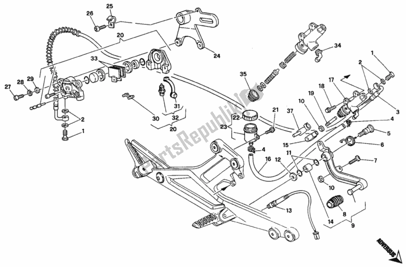 Tutte le parti per il Sistema Frenante Posteriore del Ducati Monster 600 1995