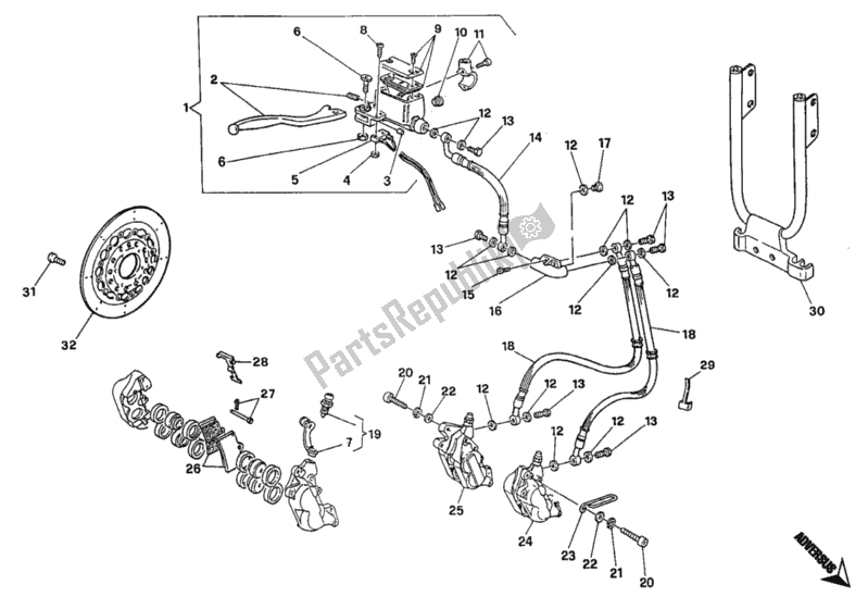 Tutte le parti per il Impianto Frenante Anteriore Doppio Disco del Ducati Monster 600 1996