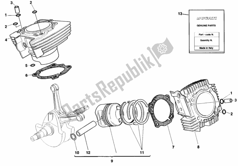 Tutte le parti per il Cilindro - Pistone del Ducati Monster 600 1998