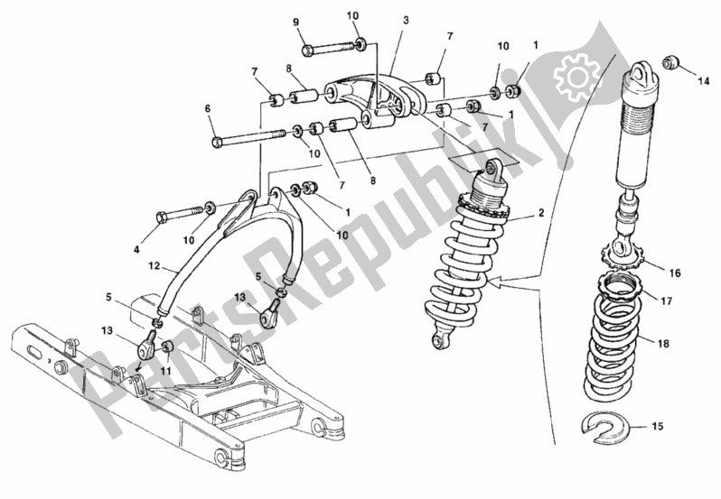 All parts for the Rear Shock Absorber of the Ducati Monster 600 1999