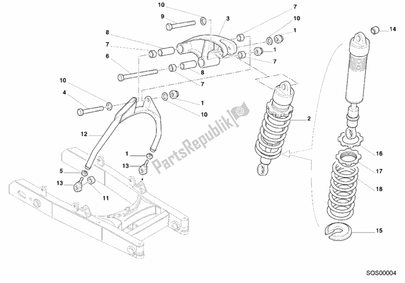 Todas las partes para Amortiguador Trasero de Ducati Monster 600 2000