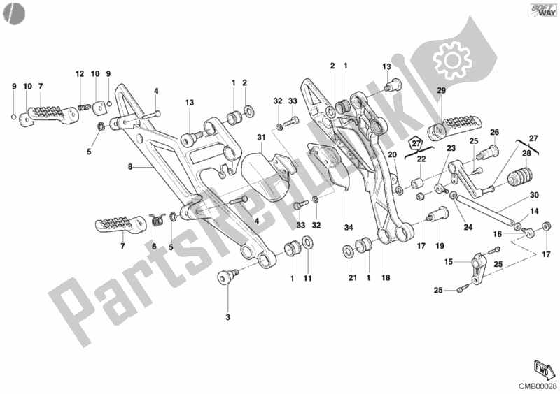 All parts for the Footrest of the Ducati Monster 600 2001