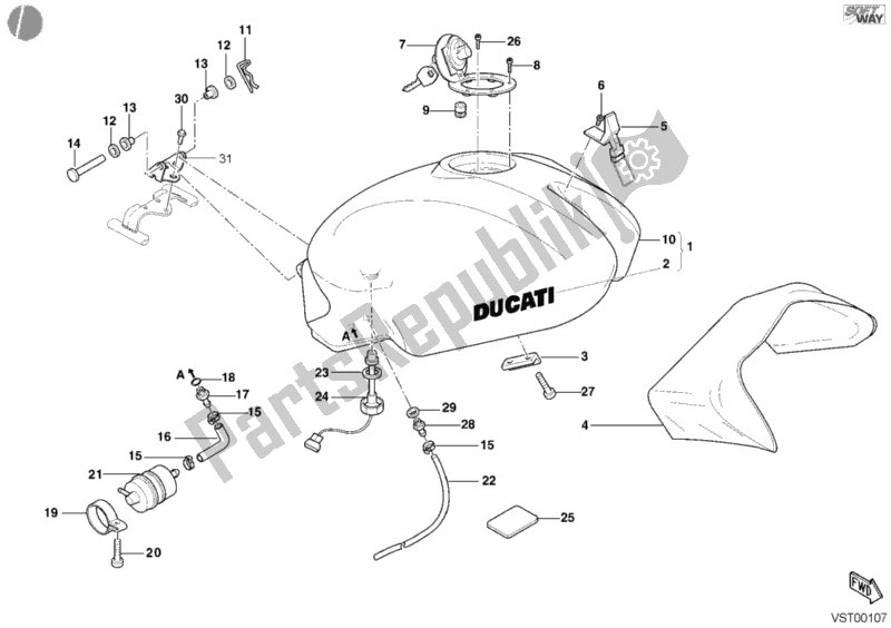 Todas las partes para Tanque De Combustible Oscuro de Ducati Monster 600 2001