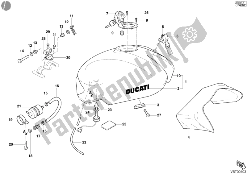 Tutte le parti per il Serbatoio Di Carburante del Ducati Monster 600 2001