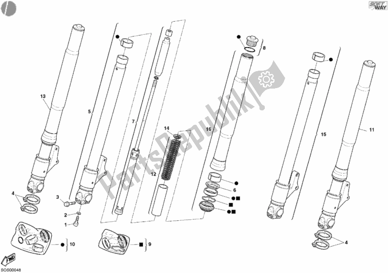 Tutte le parti per il Forcella Anteriore del Ducati Monster 620 2002
