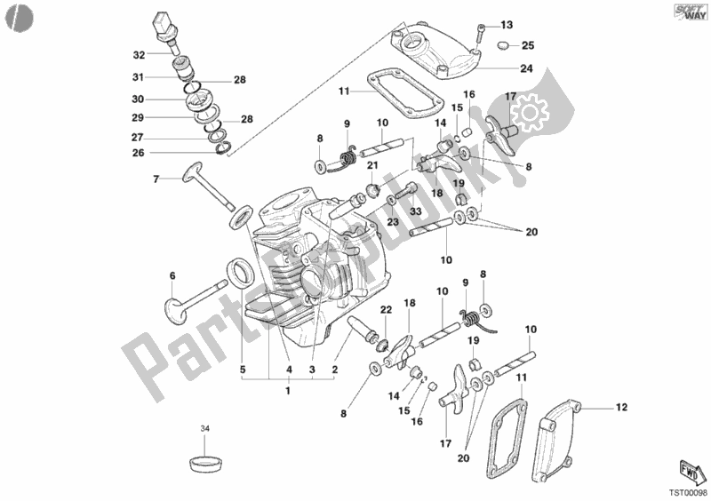Alle onderdelen voor de Horizontale Cilinderkop van de Ducati Monster 620 2002