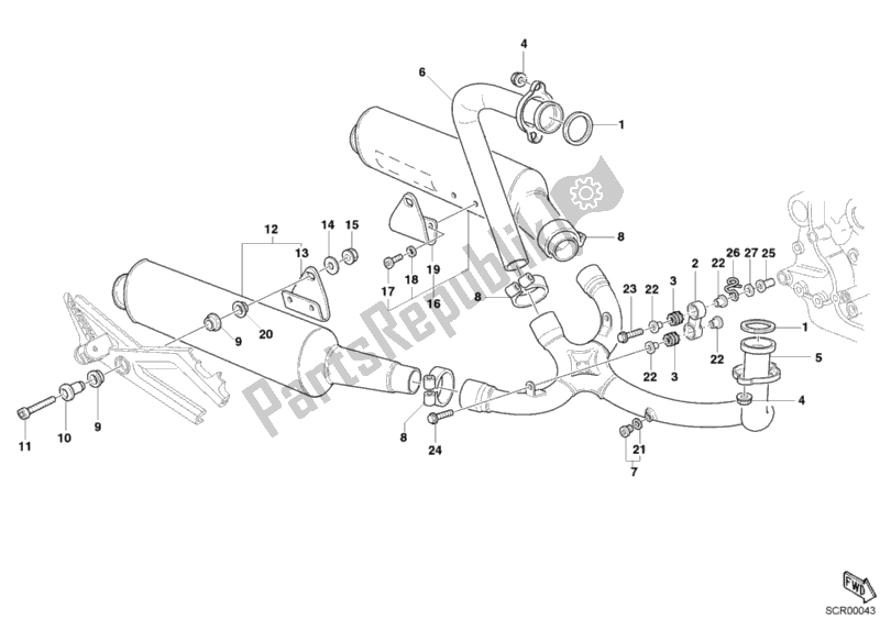 Alle onderdelen voor de Uitlaatsysteem van de Ducati Monster 620 2003