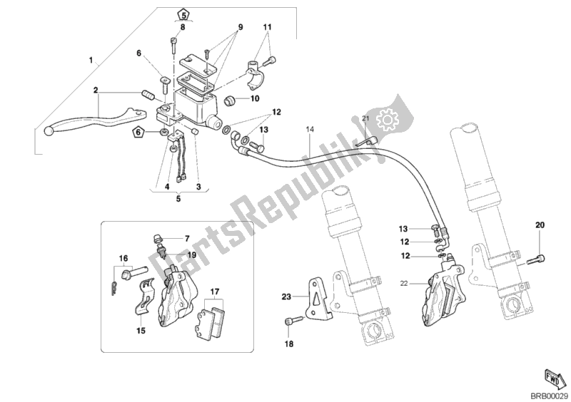 Tutte le parti per il Impianto Frenante Anteriore Monodisco Scuro del Ducati Monster 620 2003