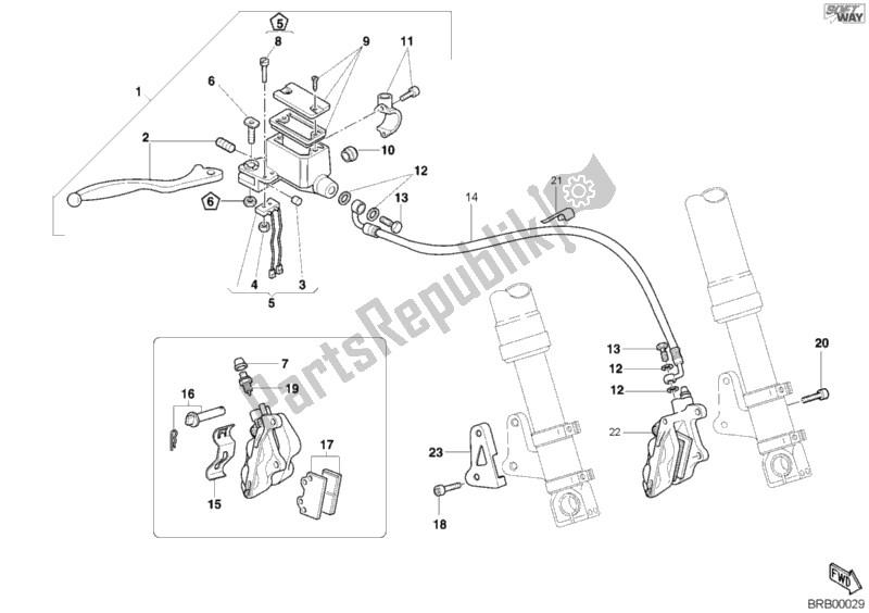 Tutte le parti per il Impianto Frenante Anteriore Monodisco del Ducati Monster 620 2004