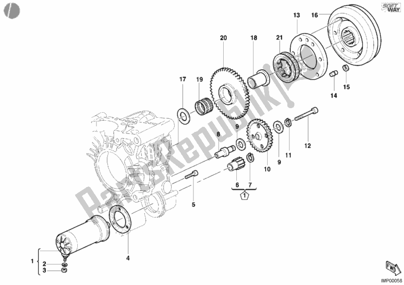 All parts for the Starting Motor of the Ducati Monster 620 2004