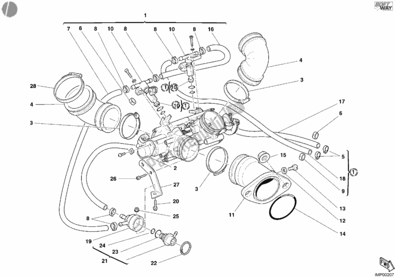 Tutte le parti per il Corpo Farfallato Aus, Sgp, Jpn, Usa del Ducati Monster 620 2004