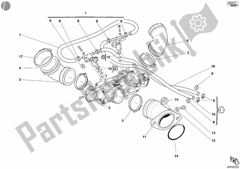 Alle onderdelen voor de Gasklephuis van de Ducati Monster 620 2004