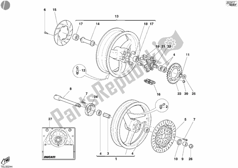 Alle onderdelen voor de Wielen Enkele Schijf van de Ducati Monster 620 2004