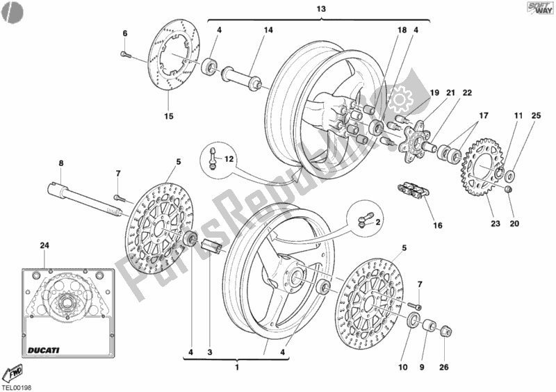 All parts for the Wheels of the Ducati Monster 620 2004