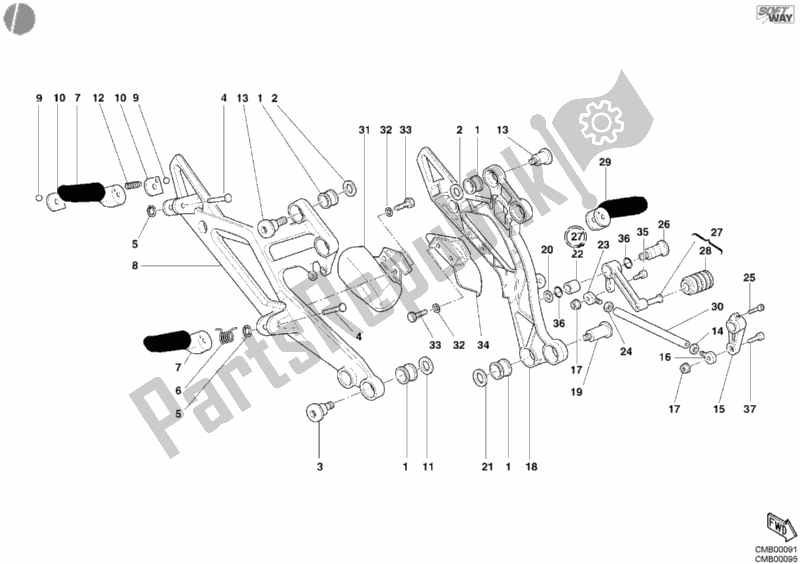 Alle onderdelen voor de Voetensteun van de Ducati Monster 620 2005