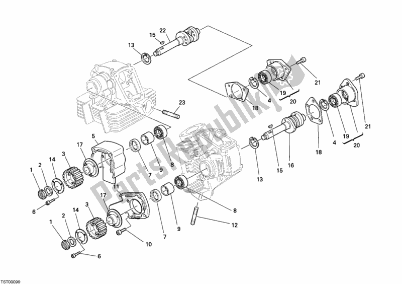 Alle onderdelen voor de Nokkenas van de Ducati Monster 695 2008