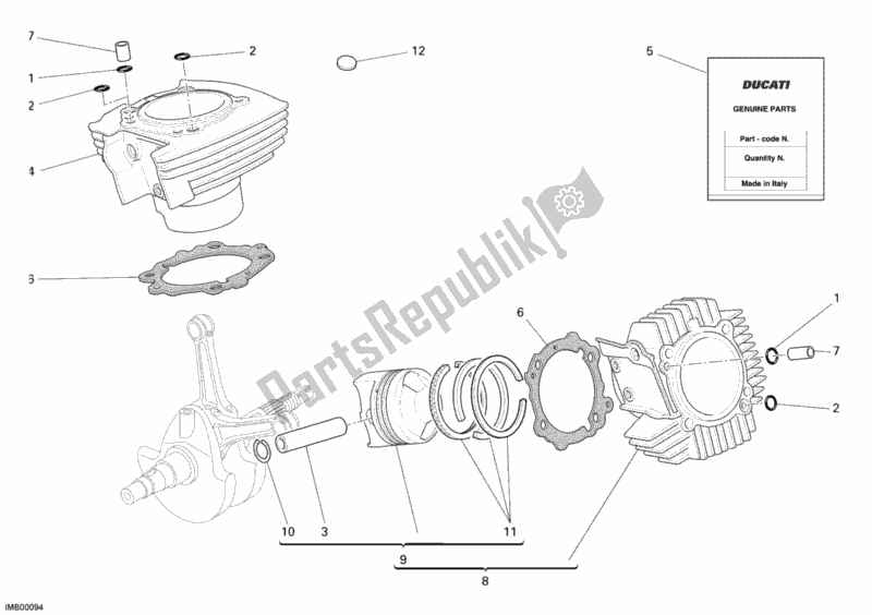 Toutes les pièces pour le Cylindre - Piston du Ducati Monster 695 2008