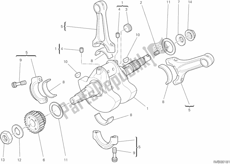 All parts for the Crankshaft of the Ducati Monster 696 2012