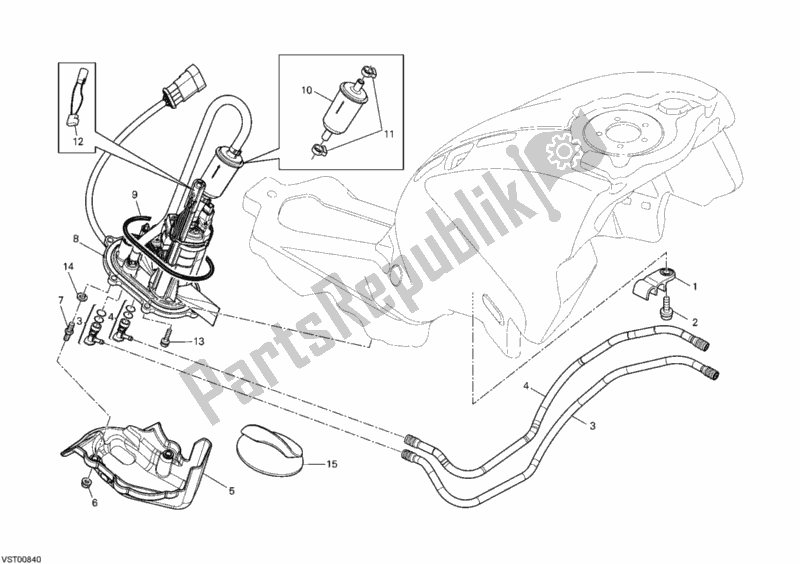 All parts for the Fuel Pump of the Ducati Monster 696 2012