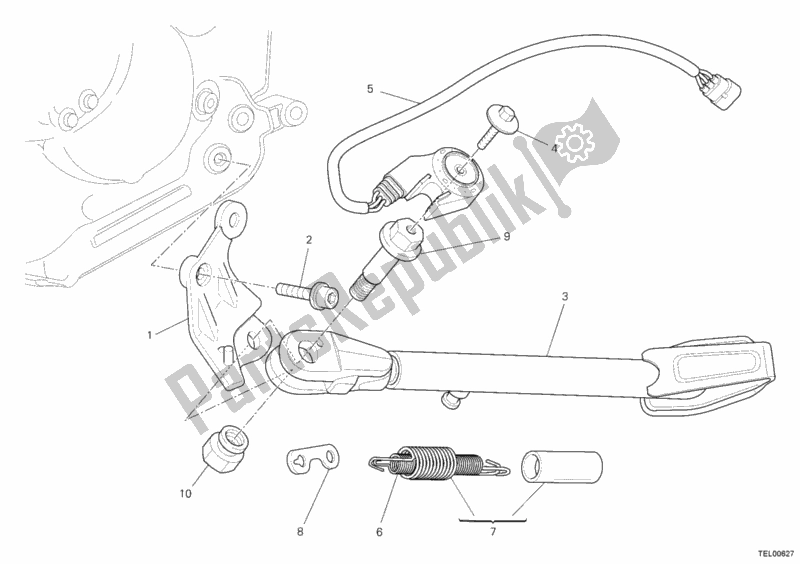 Alle onderdelen voor de Zij Stand van de Ducati Monster 696 2012