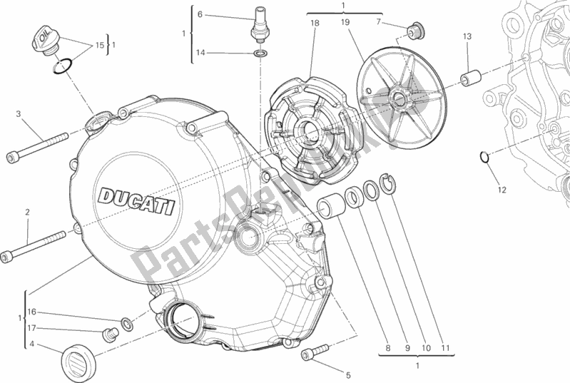 Alle onderdelen voor de Koppelingsdeksel van de Ducati Monster 696 2013