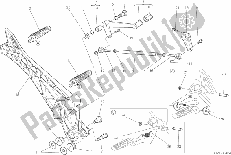 Alle onderdelen voor de Voetsteunen Links van de Ducati Monster 696 2013