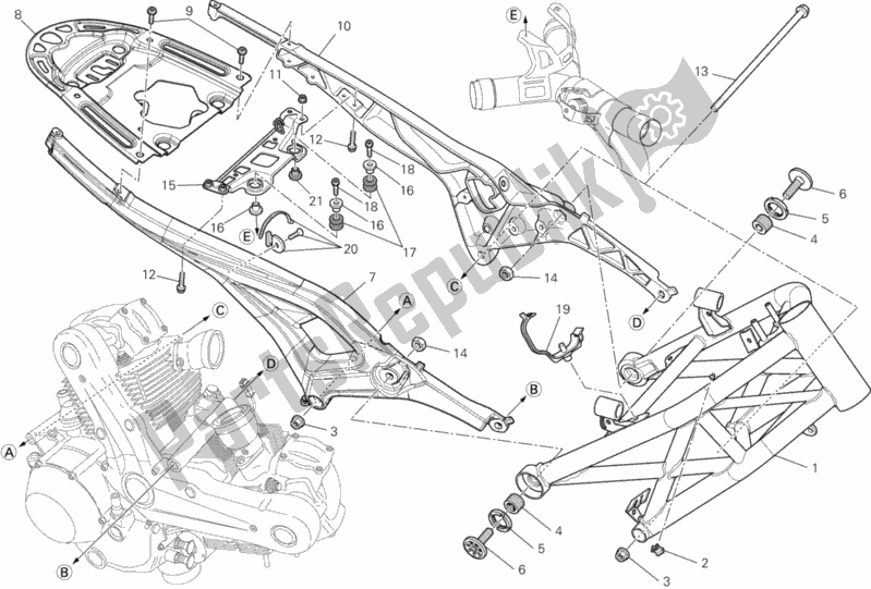 Alle onderdelen voor de Kader van de Ducati Monster 696 2013